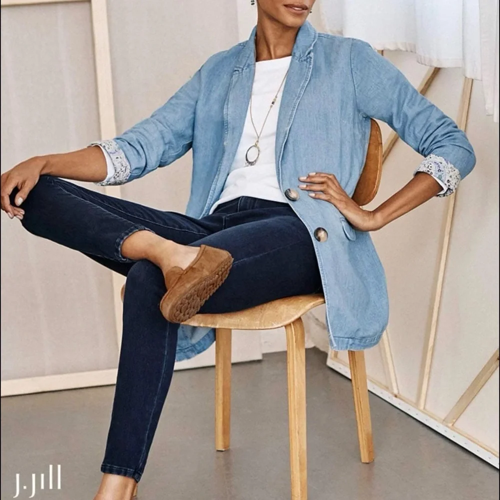 J. Jill Denim Blazer Cape Washes Cotton Linen Blend